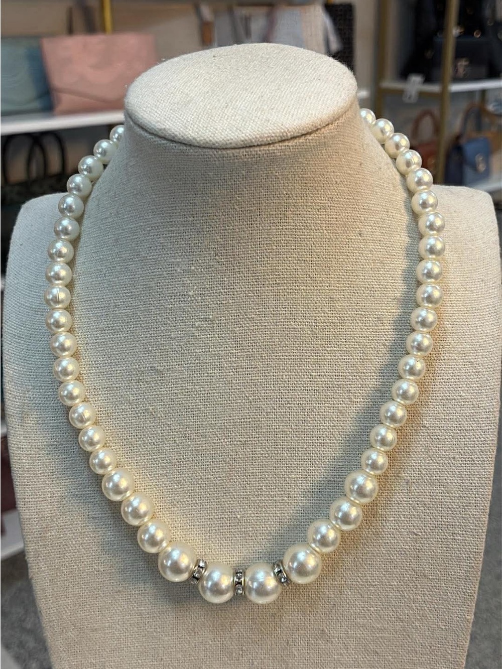Classic Faux Pearl Necklace with Silver Accent Beads - Ivory